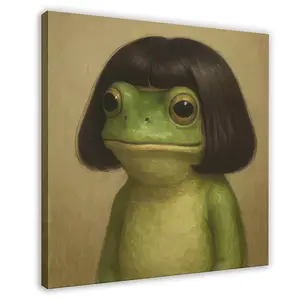 Whimsical Frog Portrait Canvas Print Funny Animal Wall Art Whimsical Bathroom Decor, Weirdcore Aesthetic Print, Ugly Cute Dorm Decoration