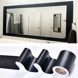 11 Yard Black Border Peel &Stick Black Wood Grain Wallpaper Border Removable Waterproof Bathroom Mirror Frame Sticker Decorative