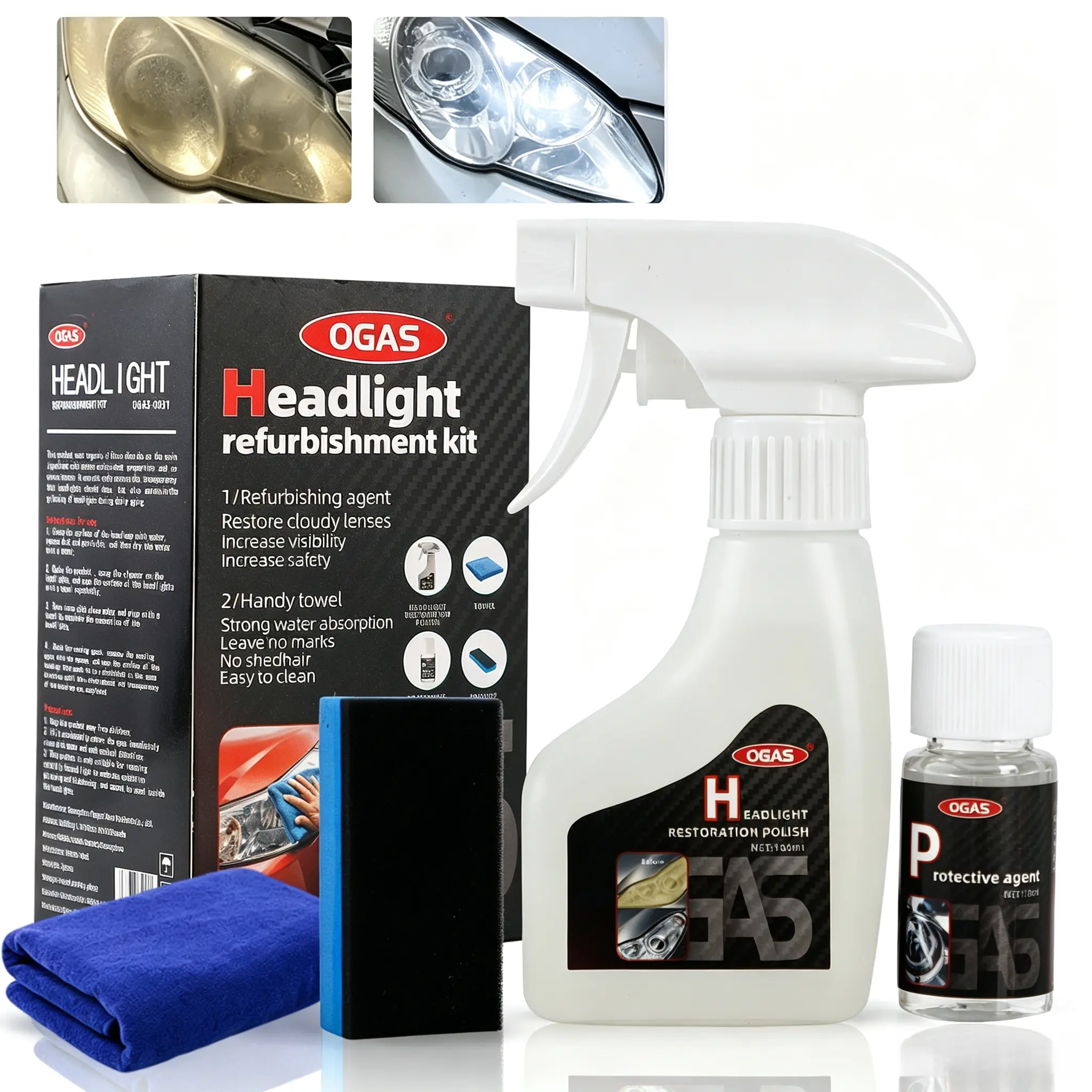 Car Headlight Renovation Repair Liquid, Automotive Headlamp Restoration Fluid Oxidized Kit,Headlight Restoration Kit,Professional Car Headlight Cleaner and Restorer Kit,Multifunctional Car Headlamp Polishing for All Vehicle Types