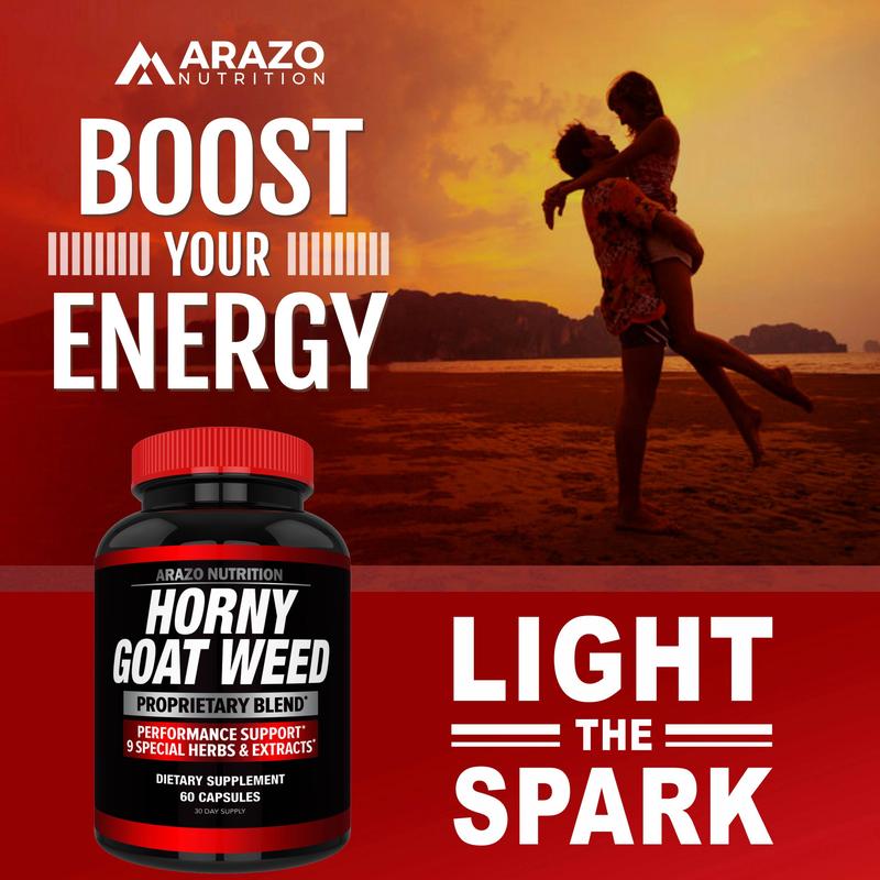 Arazo Nutrition Horny Goat Weed Proprietary Blend 1000mg Fast Acting Powerful 9 Herbs Tongkat Ali Saw Palmetto L Arginine 60 Capsules