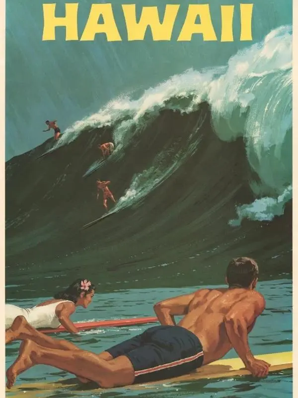 Vintage Hawaii Surf Travel Advertisement Art Poster