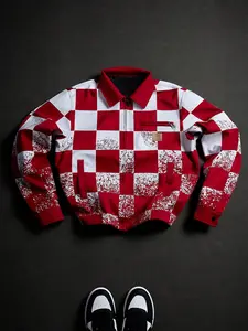 American high-street varsity jacket with a loose fit—classic checkerboard print paired with distressed tie-dye effect, high-density windproof fabric, and reinforced stitching. Wear-resistant, wrinkle-resistant, and windproof/rainproof, perfect for street