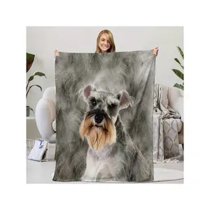 1pc Soft Flannel 3D Schnauzer Print Blanket, Multi-Purpose Bed Blanket Couch Sofa Office Bed Camping Travelling