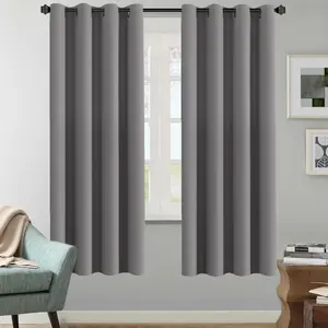 Solid Grey Color Thermal Insulated Blackout Curtains Metal Grommet Curtain Panels Room Darkening Window Drapes for Bedroom/Living Room 52 x 72 Inch Set 2