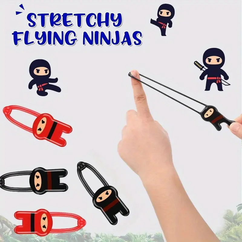 Random Color Elastic Flying Ninja Slingshot Elastic Ninja Toys - Red And Black - Stretchable Fun Finger Ninja Slingshot Toys for Birthday Party Party Gifts, Easter, Christmas Gifts