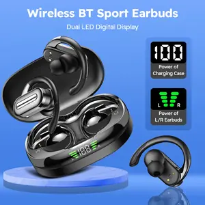 Aerolite Wireless Sport Earbuds with LED Display Bluetooth 5.4 68H Playtime IPX7 Waterproof day standby time gift gummy earphones screen Cable Noise，Valentine's Day Gift