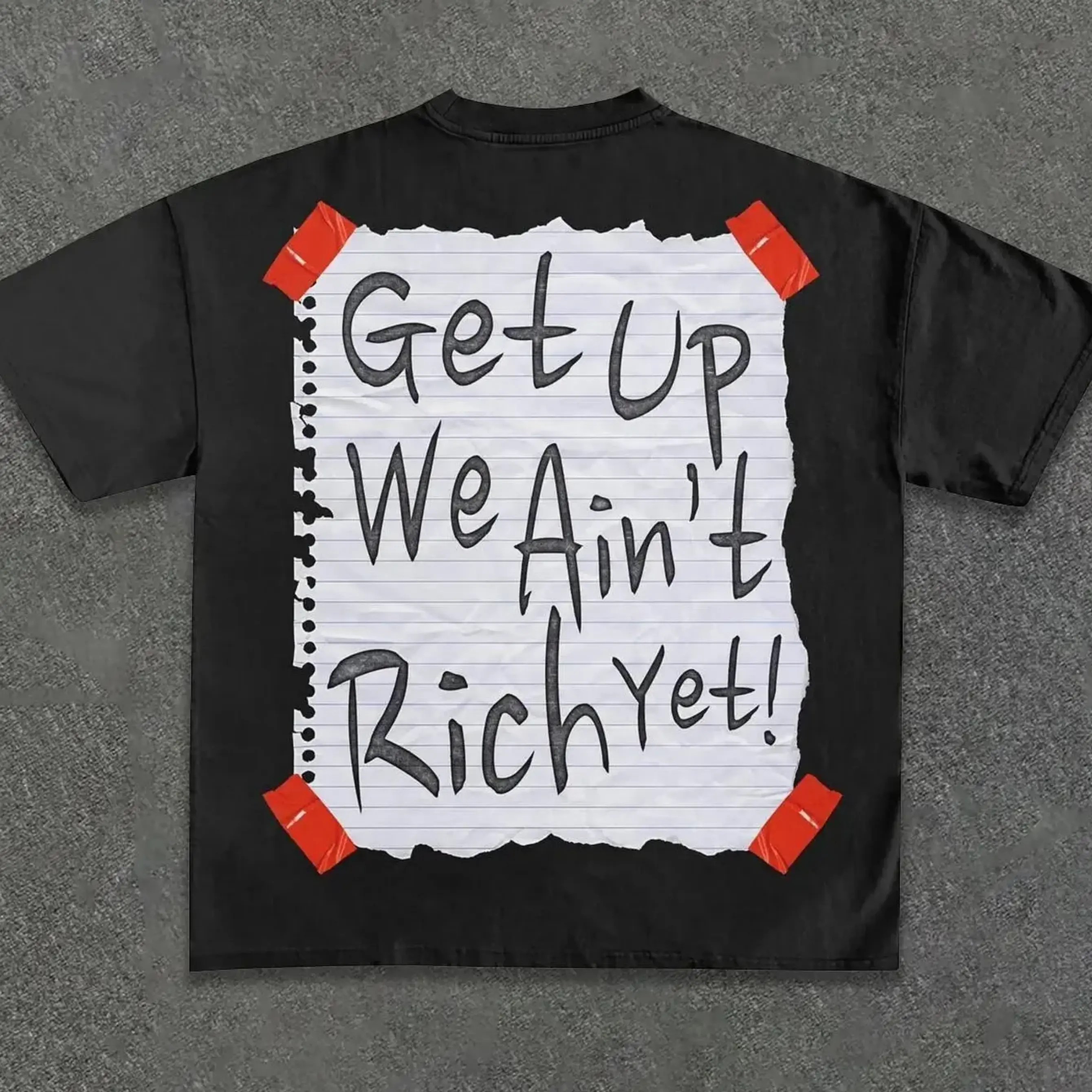 Men's Get Up We'n Ain't Rich Yet Letter Print Short Sleeve Graphic Tee,Casual Comfy Round Neck T-shirt for Daily Wear, Men's Top for Summer, Tropical, Casual Streetwear Top, Casual Stylish Tee,shop Casual Crewneck Tshirt Womenswear Cotton
