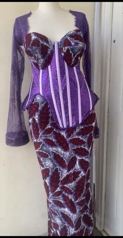 Viral African Corset Set Luxury Ankara Fit Set Snatched Waist Corset Skirt Set