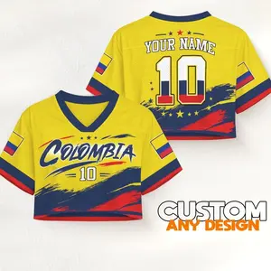 Custom Crop Top Football Jersey, Personalized Name Number Shirt, Yellow Colombia Crop Jersey, Women Game Day Top, Custom Name Shirt