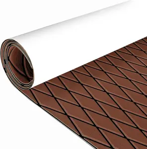 KXKZREN EVA Foam Boat Decking Sheet, Non-Slip Diamond Marine Flooring Mat Self-Adhesive Waterproof Boat Carpet Faux Teak Peel and Stick Flooring for Yacht RV Kayak Motorboat Pool Deck Brown/Black