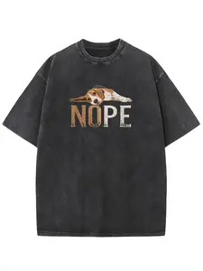 Men'S & Women'S Beagle Dog Graphic T-Shirt - 230gsm Heavyweight Washed, Oversized Retro Beagle Print with NOPE Text & Beagle Face, Soft Breathable Round Neck Casual Streetwear,, Easter, Music Festival, Mother's Day Gifts