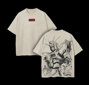 RX-78-2 Gundam Anime Double Printed Vintage Washed Tee Unisex Oversize Heavyweight Cotton T-shirt for Anime Fans and Lovers