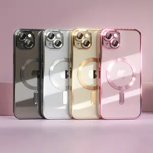 Luxurious Electroplated Magnetic Soft Transparent Wireless Charging Phone Case, Equipped with Camera Protector, Compatible with iPhone 16 15 14 13 12 11 Pro Max Plus Phone Case and Cover/QBJTCXDDTPU
