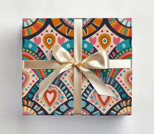 Geometric Love Wrapping Paper Modern Love Gift Wrap Roll, Cute Tribal Wrapping Paper With Hearts Cute Aztec Gift Wrapping Roll