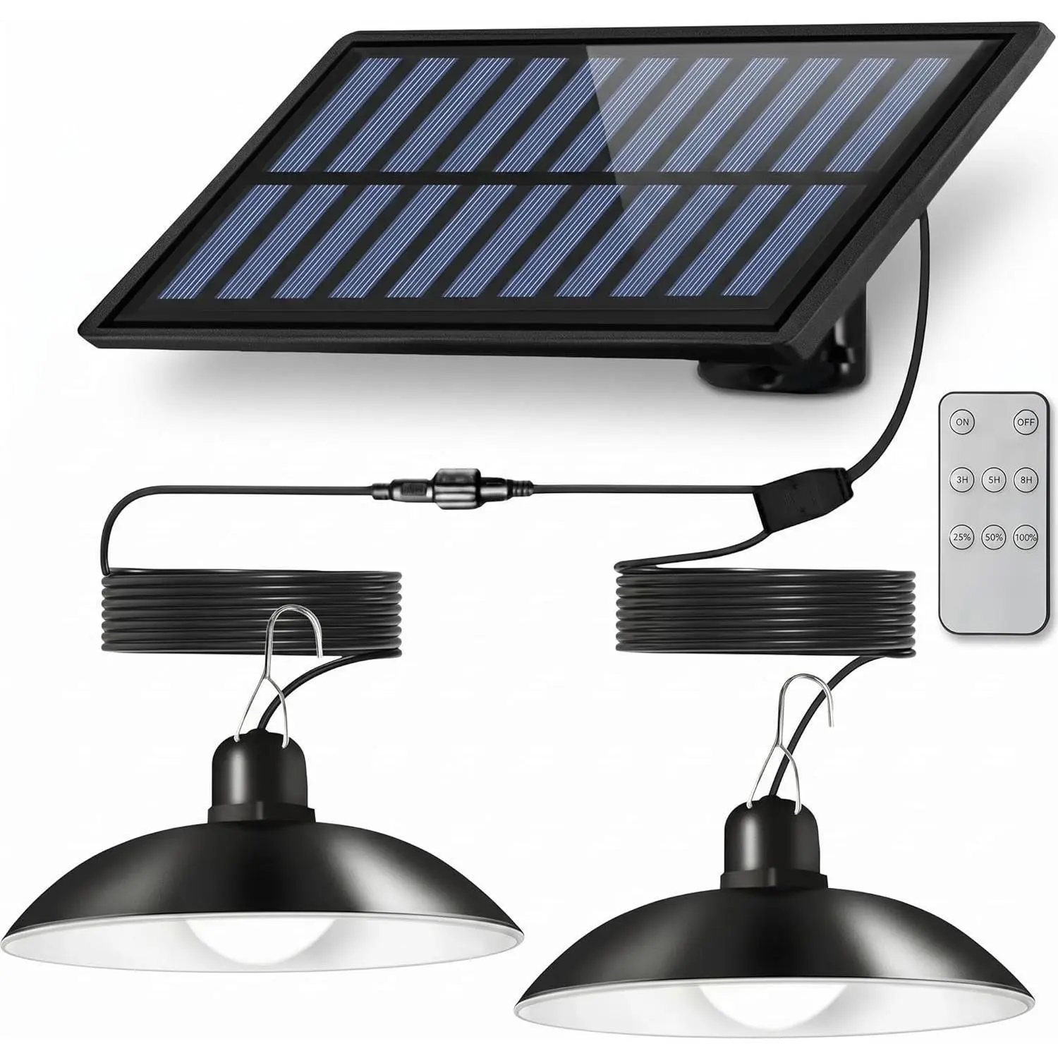 Solar Shed Lights, 1-to-2 Solar Pendant Lights, Outdoor Hanging Lights with Remote & Dusk to Dawn, Waterproof for Shed Barn Gazebo Garage