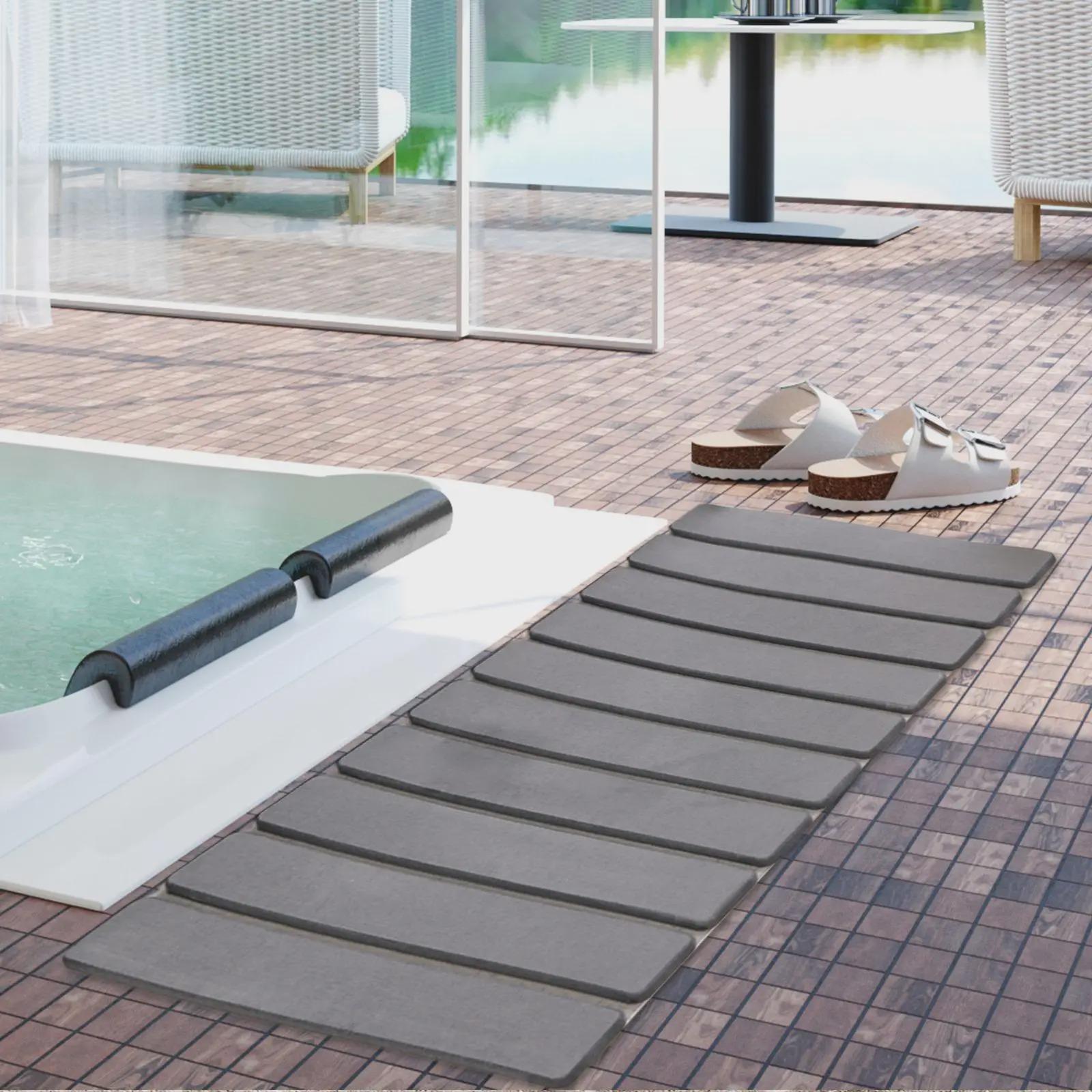 1-Piece Diatomite Stone Bath Mat, Rectangle Compact Slatted Brushed Hard Mat - Non-Slip, Quick-Drying, Water-Absorbent, Foldable All-Seasons Shower Pad for Bathroom Entrance Indoors, 23.6x15.5in Bathroom Decor