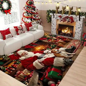 A Piece of Santa Claus-Themed Christmas Decoration Featuring a Washable Carpet Suitable for Living Rooms Bedrooms Entryways And Dining Areas As Well As Outdoor Patios Gardens And Yards