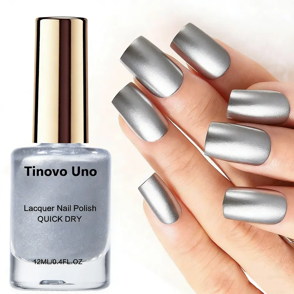 Tinovo Uno Metallic Silvery Nail Polish, No Need LED Baking, Natural Quick-drying Formula, Chrome High Bright Glossy Finish, Long-lasting and Convenient Nail Art Product, Nail DIY Nail Gel Manicure, Valentine's Day Holiday Gift, Nail Products