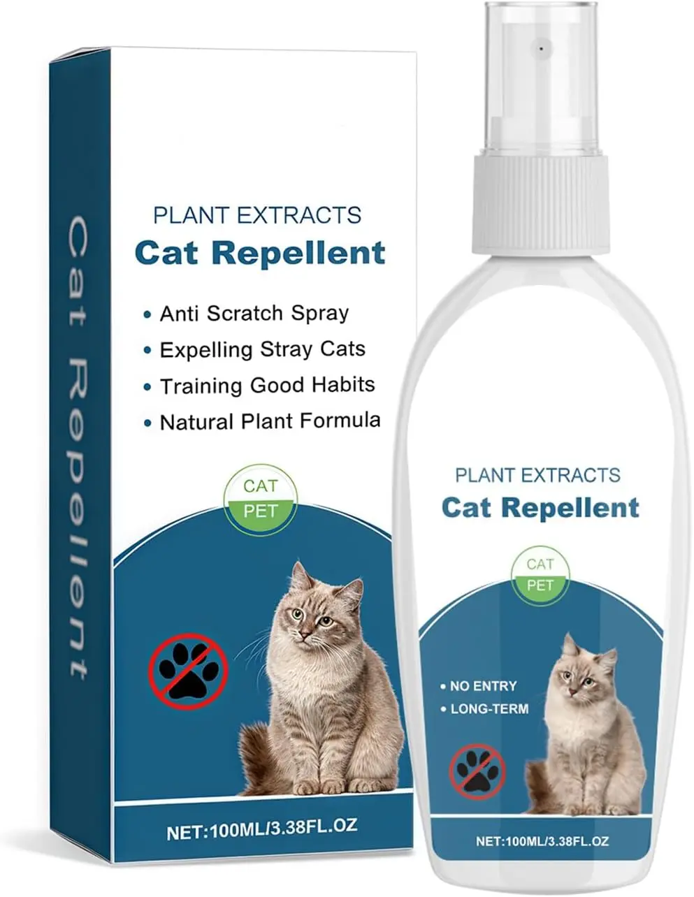 Cat Deterrent Spray Natural Safe Cat Repellent Indoor & Outdoor, Effective Training Aid, Anti-Scratch Deterrent for Furniture, Sofas, Rugs, Citrus cat Deterrent Spray Non-Toxic （White）