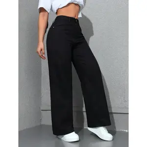 Women’s High-Waisted Wide-Leg Jeans – Casual, Loose, Non-Stretchy Denim with Button Closure, Light Washed Regular Fit, Machine Washable, All-Season Comfort for Casual Wear, Versatile Clothing | Minimalist Fashion | Durable Fabric