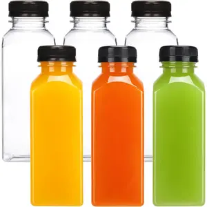 6 count 12oz Plastic Juice Bottles with Caps, Clear Empty  Water Bottles, Disposable Beverage Containers Bulk for Juicing Smoothies Turmeric Juice Milk and Other Beverages