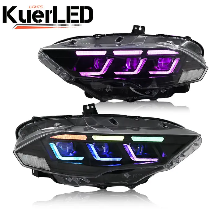 KuerLED RGB Projector 2x LED Headlamp Assemblies - 4000 Lumens, Street Legal, Plug-In, OEM Match, Waterproof for 2018-2023 Ford Mustang