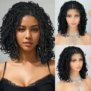 LUMI WIG 4x4 Braided Lace Front Wig for Black Women Girls 13 Inch Twist Dreadlock Box Braids Wig with Baby Hair Faux Locs Synthetic Glueless Afro Wavy Braided Wigs Wear and Go