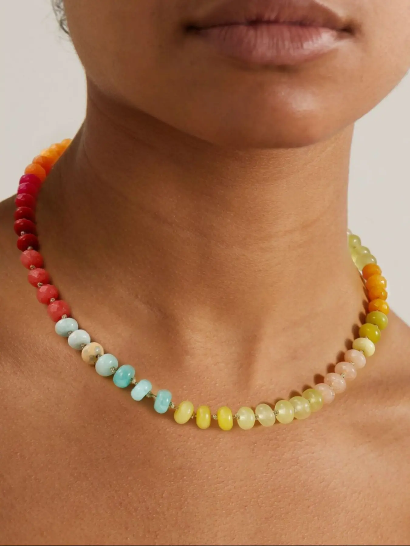 Women's Rainbow Natural Stone Beaded Necklace, Boho Style Necklace, Bohemian Style Handmade Jewelry for Daily Wear & Vacation, Beach Accessories, Modern Versatile Accessories, Daily Wear Accessory, Decorative Beaded Necklaces