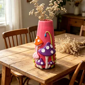 2026 model decorative vase, colorful mushroom vase, rainbow-style fun mushroom decorations, elegant flower container suitable for placing flowers, decorative flower container for making center decorations, suitable for use in dining tables, living rooms,