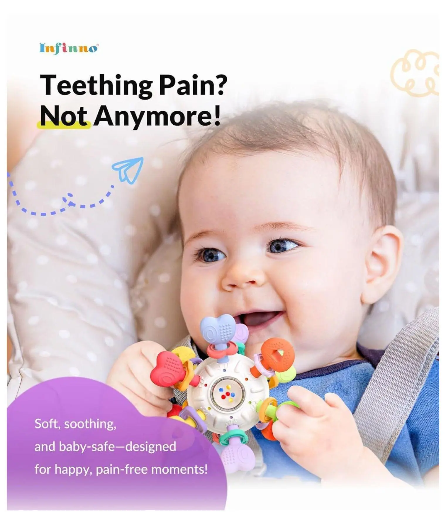 Unisex Compact Multi-Texture Baby Montessori Rattle Teething Stick - Food Grade BPA-Free Silicone Sensory Teethers for Newborns, 0-12 Months, 1in Thick, 2.8oz, 3.5in Wide, 5.5in Long, Soothing, Travel-Size, Fine Motor Skills Development, Gift