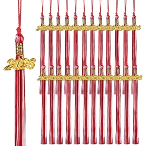 24 Pack 2026 Graduation Tassels with Gold Charm – Bulk Cap Tassels for Graduation Ceremony, Keepsake & Decor (Red-White)