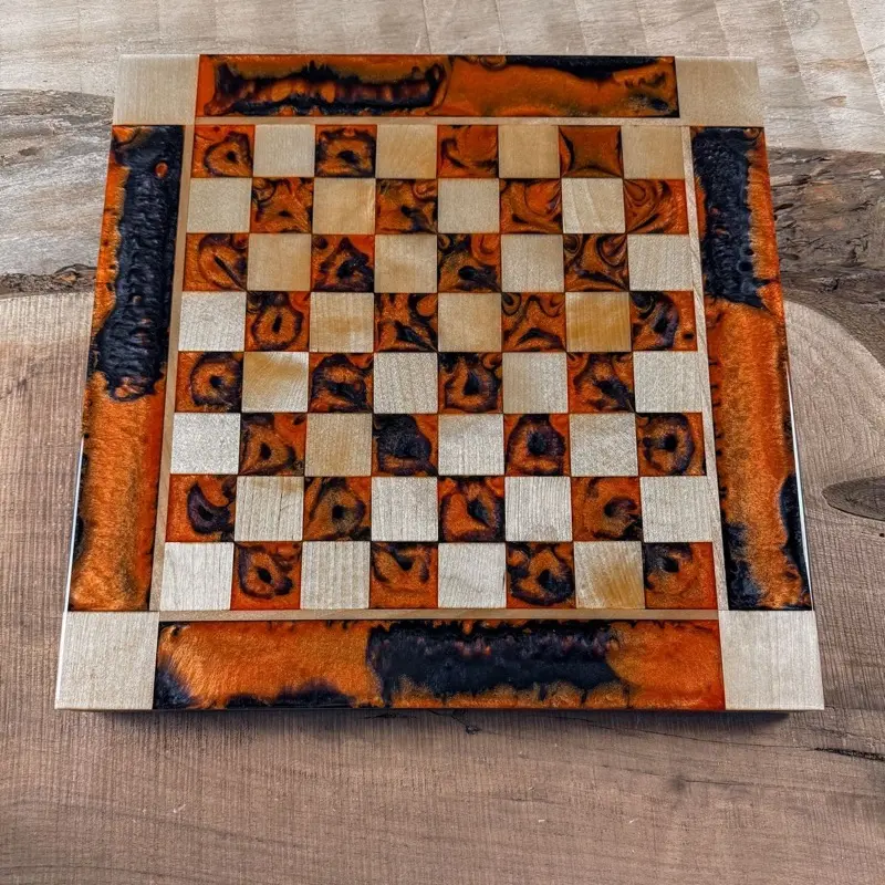 Black Onyx Orange Maple Wood Chess Board (INCLUDES PIECES)