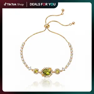 Olive Green Crystal Adjustable Jewelry Set | 14K Gold Plated Hypoallergenic Cubic Zirconia Necklace & Slider Bracelet | Waterproof Tennis Chain for Summer Vibes | Perfect Mom Gift & Thoughtful y2k Jewelry for Women | summervibes outdoorfun