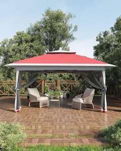 GAOMON Pop Up Gazebo 12x12, Canopy Tent with Mosquito Netting, One Push Setup for Backyard Patio Garden with 4 Sand Bags- Red