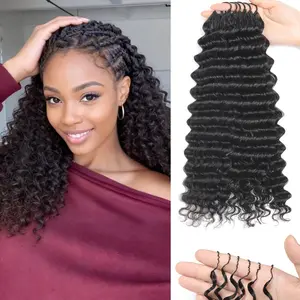 Deep Wave Crochet Human Hair for Black Women Handmade Pre Separated 120 Stands Real Human Hair Extensions Feather Line Human Hair Extensions With Knotless String 18 Inch 150g Natural Black bundles brazilian bulk human raw hair quick weave