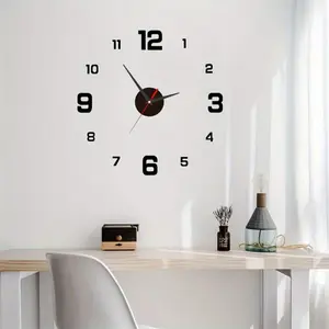 Nordic Style DIY Silent Self-Adhesive Wall Clock for Living Room, Minimalist Frameless Decorative Clock, Acrylic Creative Digital Wall Sticker Clock for Living Room, Bedroom and Office (Battery not included)