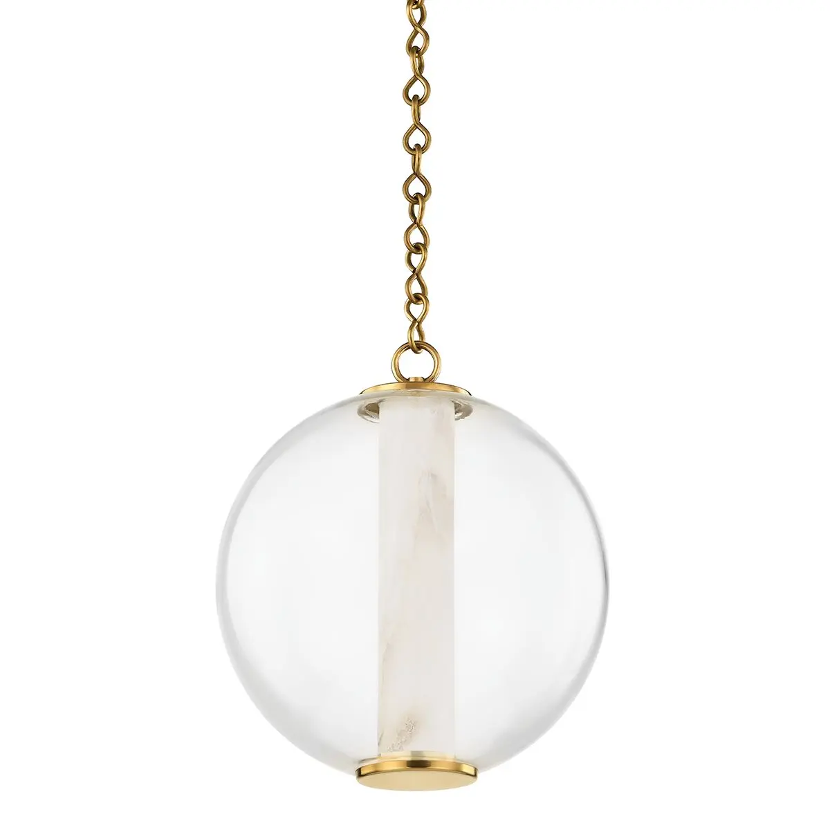 Pietra Pendant Light - Alabaster Tube in Clear Glass Globe, Unique Luxury Design