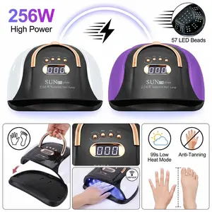 256W SUN C4 Plus UV LED Nail Lamp, 57 LEDs Fast Curing Nail Dryer with Auto Sensor, 10/30/60/99S Low Heat Mode, Portable Handle & Removable Base, Available in Glossy Purple & Pearl White