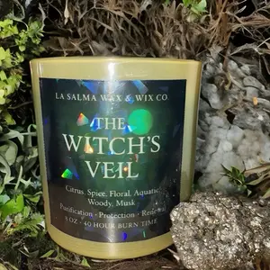 La Salma Wax & Wix Co. The Witch's Veil 8 oz Candle with Citrus Spice Floral Aquatic Woody Musk Scents for Purification Protection Renewal 40 Hour Burn Time