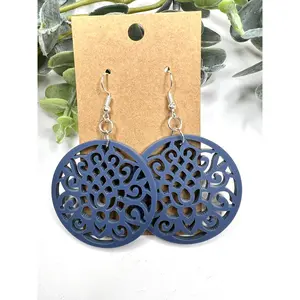 Navy Intricate Circle Acrylic Earrings