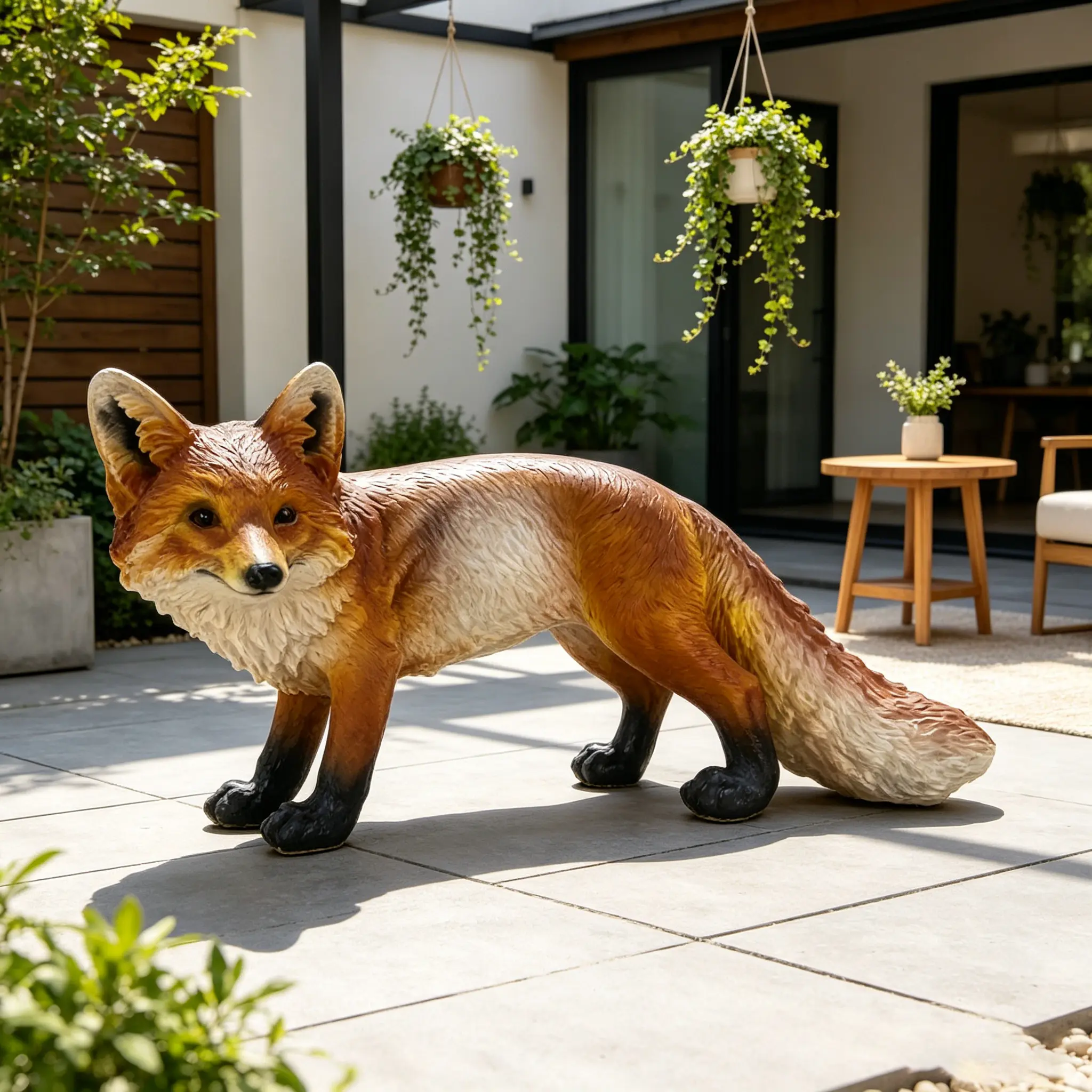 Resin Red Fox Garden Statue, 19.69" Long, 9.25" High, Realistic Wildlife Sculpture for Outdoor & Indoor Nature Decor