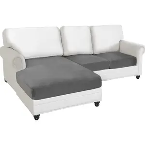 Sectional Couch Cushion Covers 3 Pieces Velvet Separate L Shape Couch Cover Stretch Sofa Slipcover Washable (2+1 Chaise,Grey)