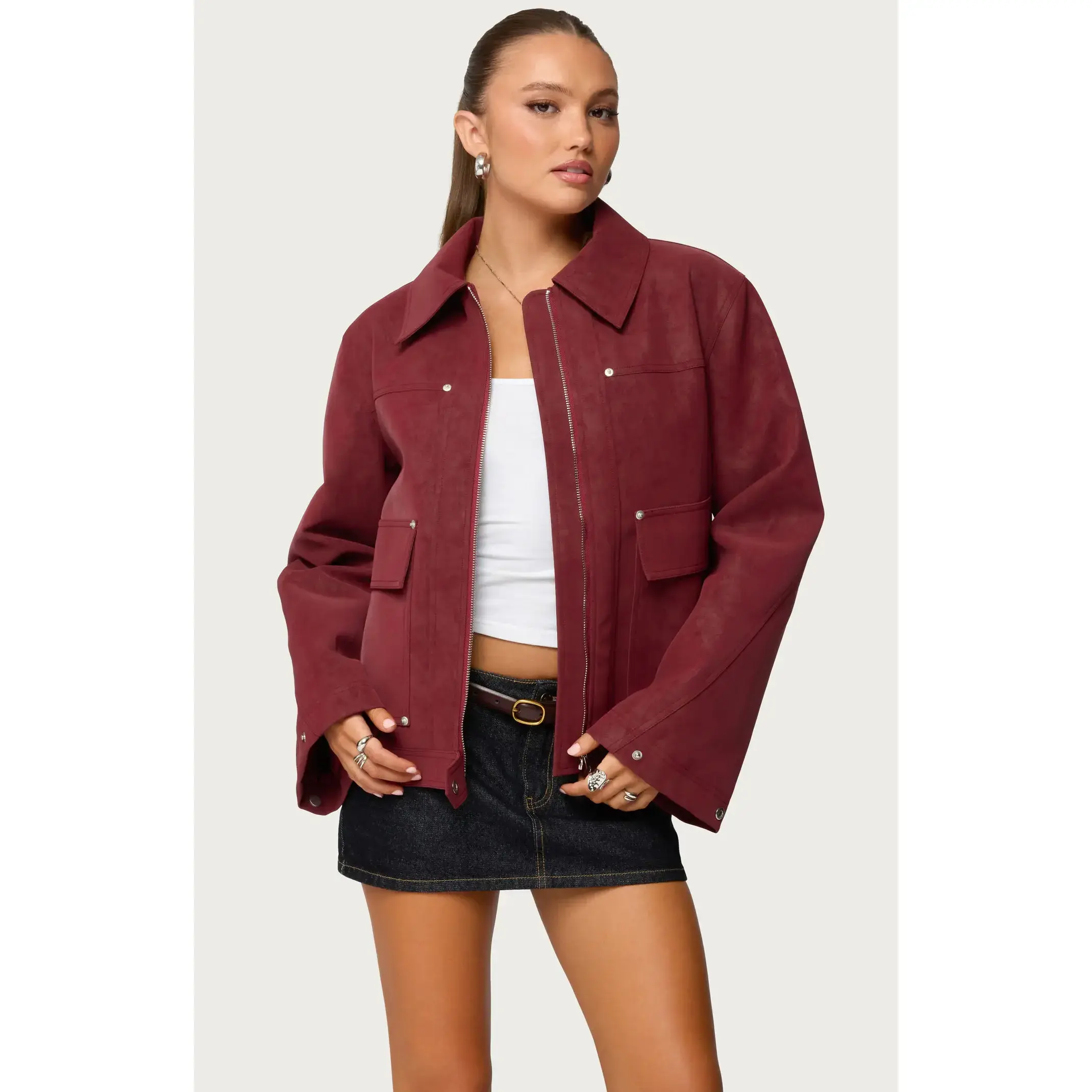 Edikted Women's Annabelle Oversized Faux Suede Jacket
