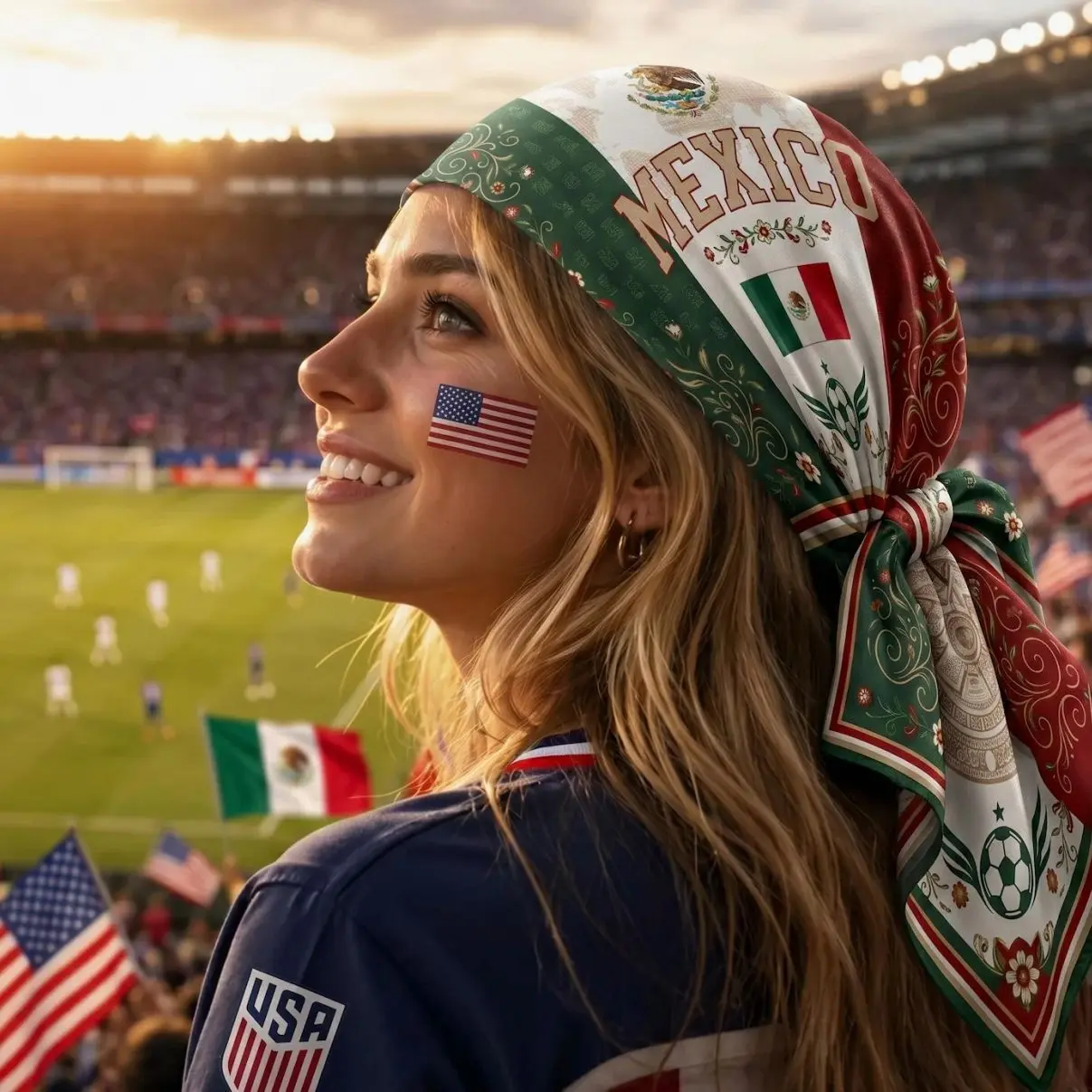 Mexico Soccer Bandana Head Scarf, Mexico Football Silk Bandana, Mexican Flag Bandana, Match Day 2026 Women Accessory