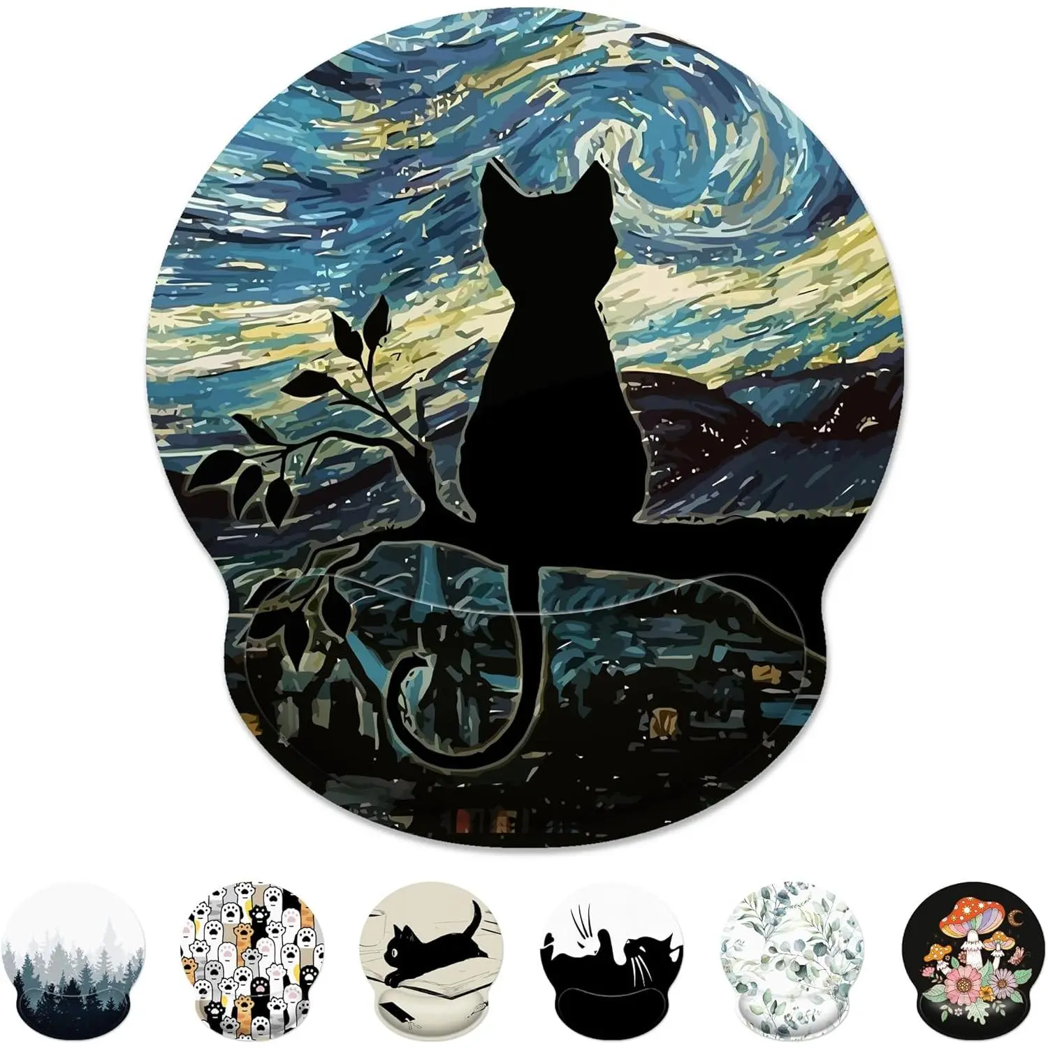 Pad with Wrist Support,Aesthetic Black   Pad with Wrist Rest, Wrist  Mousepad Non-Slip Rubber Base,Cute  Pads for Desk,Computers,Laptop,Office,Accessories