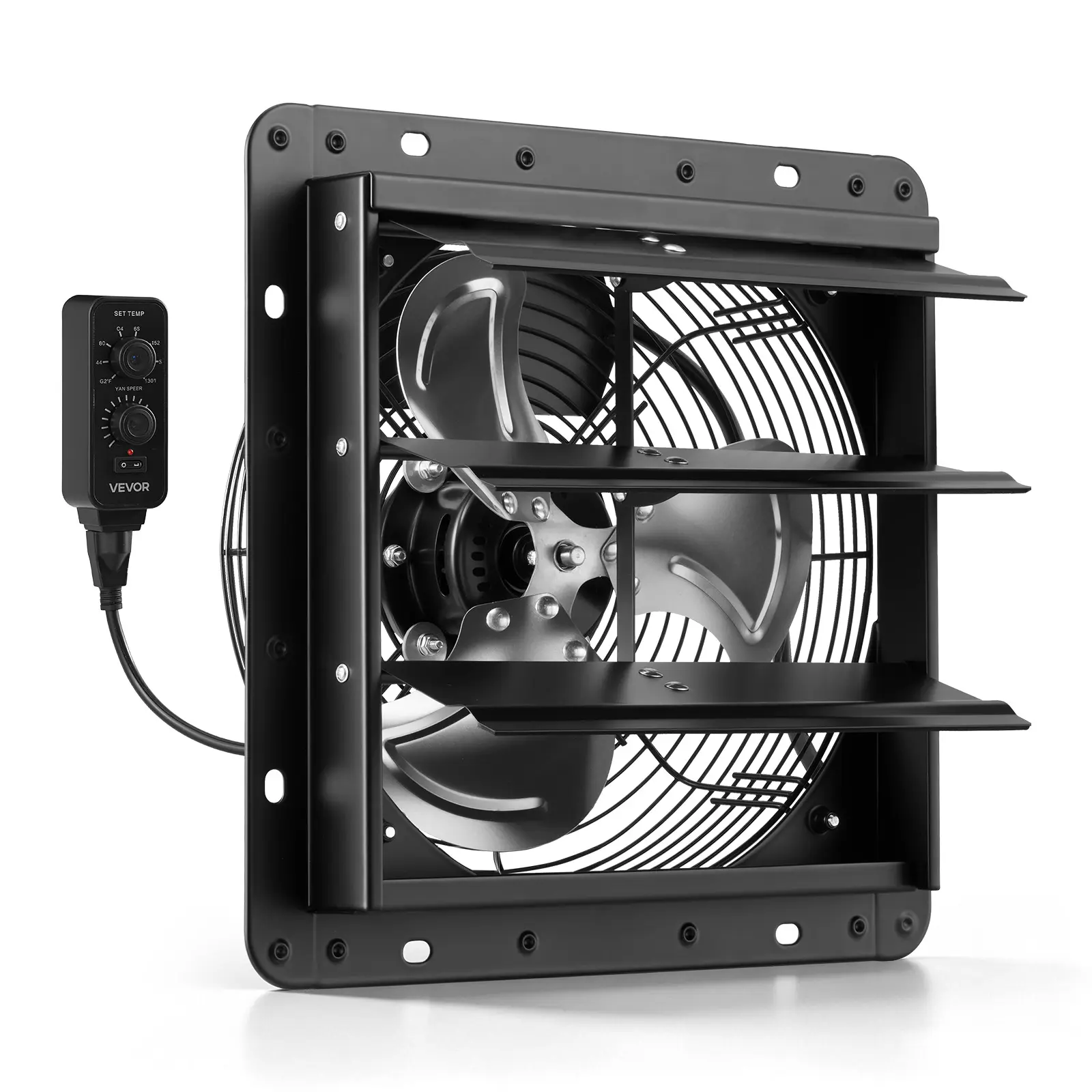VEVOR 10-in Sturdy Steel Housing Shutter Exhaust Fan, Wall-Mount Corded Fan with Adjustable Variable Speed, Temperature Control, Automatic Louvers, Corrosion Resistant, Low Noise for Attic, Garage, Workshop, Ventilation Fan