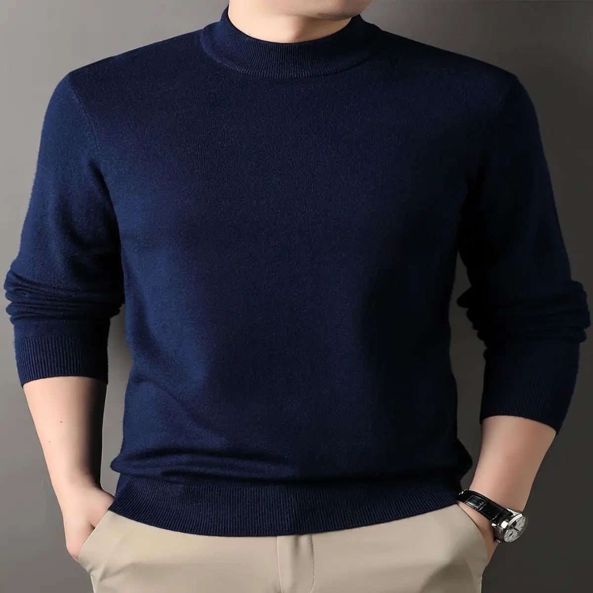 Men'S Slim Fit Turtleneck Knit Pullover Sweater - Casual Fall/Winter, Soft & Slightly Stretchy, Stand Collar, Solid Gray, Hand Wash or Dry Clean, Winter Clothing | Style Texture