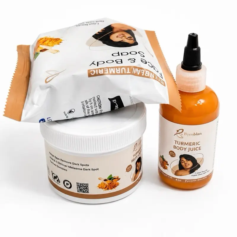 Byenblan Turmeric 3-Piece Self-Care Set - 7oz Juice, Cream, Soap