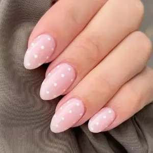 Modelones Pink Valentine Press on Nails Almond, Polka Dot Short Fake Nails, Reusable Nail Kit with Nail Glue Adhesive Tabs Mini Nail File, Nails Press Ons 32Pcs 16size, Women Girl Gift ﻿