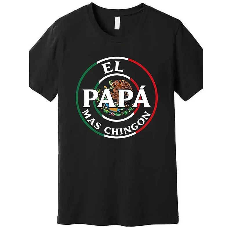 Men's 100% Cotton Premium Athletic Fit Round Neck Short-Sleeve Casual T-Shirt, Father's Day "El Papa Mas Chingon" Funny Mexican High-Res Digital Graphic Print Black Menswear, All Seasons, Fitted, Medium Length, T-Shirt Top